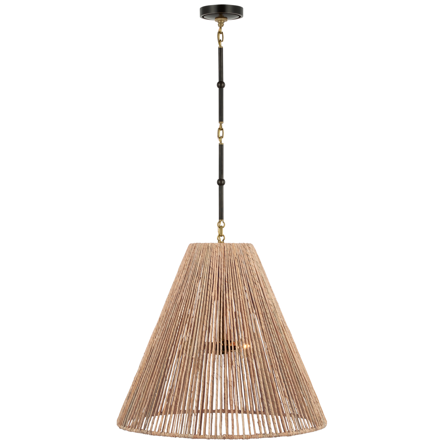 Goodman Large Hanging Lamp | Bronze and Hand-Rubbed Antique Brass | Natural Abaca Shade