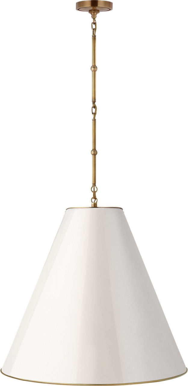 Goodman Large Hanging Lamp | Hand-Rubbed Antique Brass | Antique White Shade