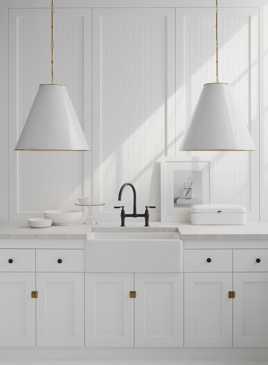 Goodman Large Hanging Lamp | Hand-Rubbed Antique Brass | Antique White Shade