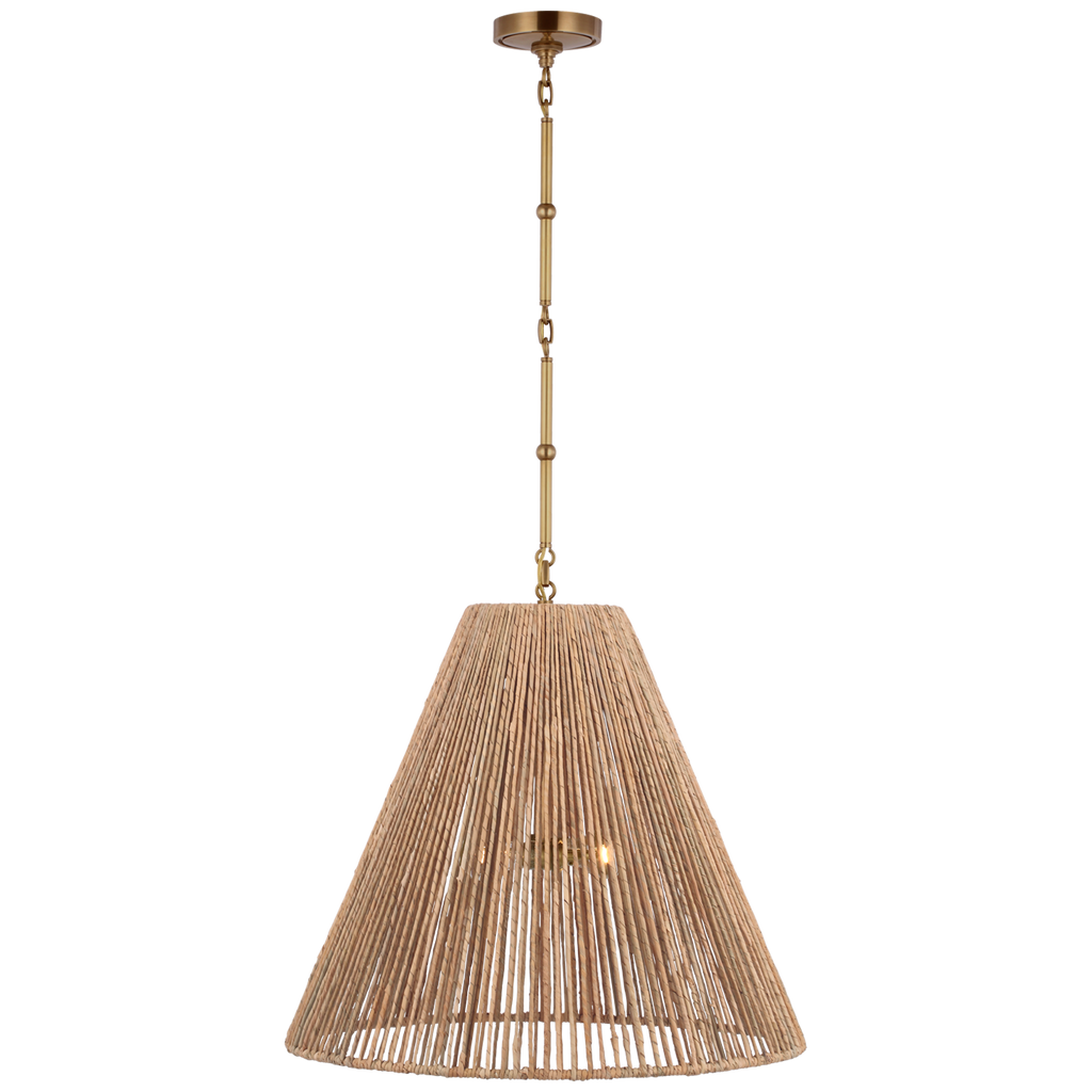 Goodman Large Hanging Lamp | Hand-Rubbed Antique Brass | Natural Abaca Shade