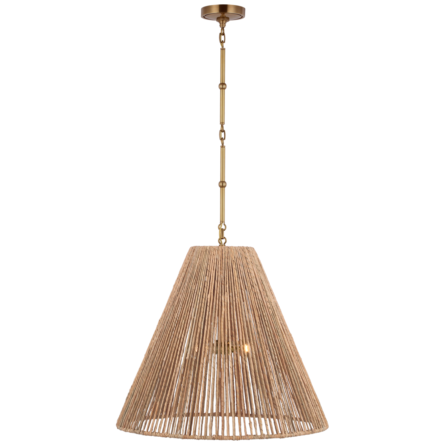 Goodman Large Hanging Lamp | Hand-Rubbed Antique Brass | Natural Abaca Shade