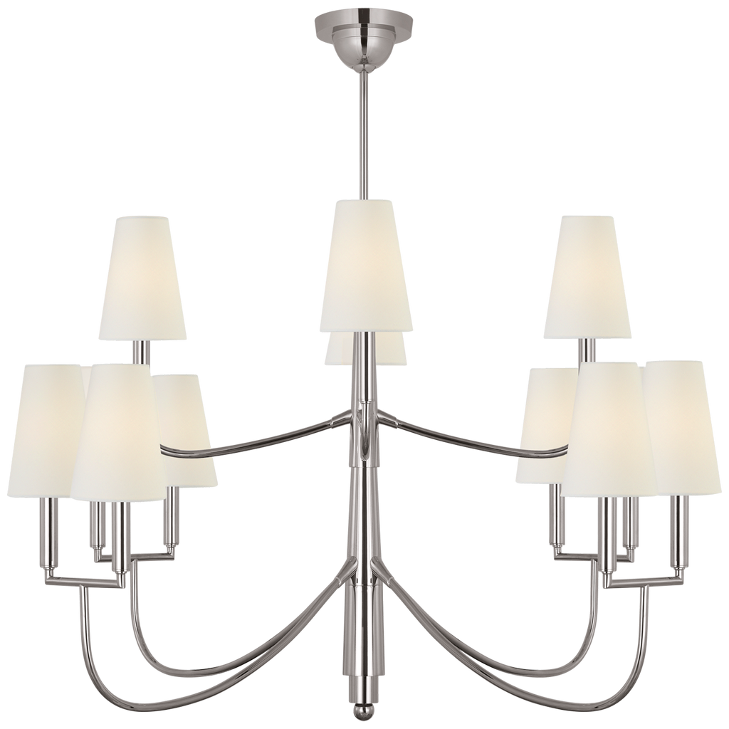 Farlane Large Chandelier | Polished Nickel | Linen Shades