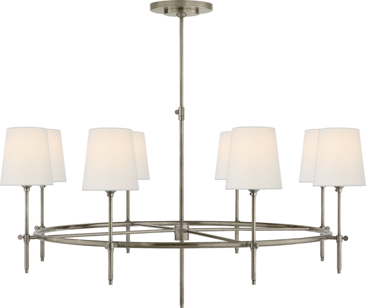 Bryant Large Ring Chandelier | Antique Nickel | Linen Shades