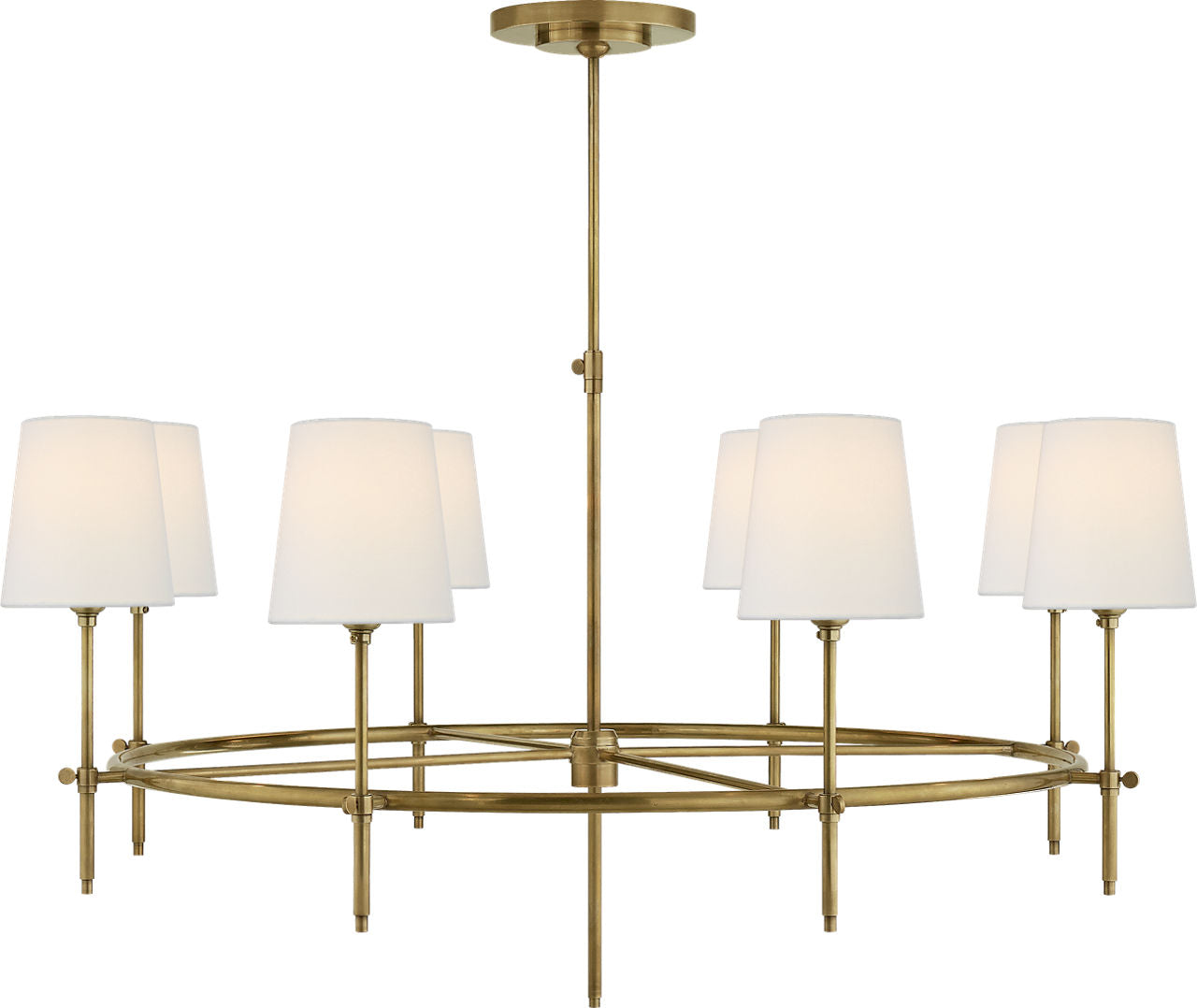 Bryant Large Ring Chandelier | Hand-Rubbed Antique Brass | Linen Shades