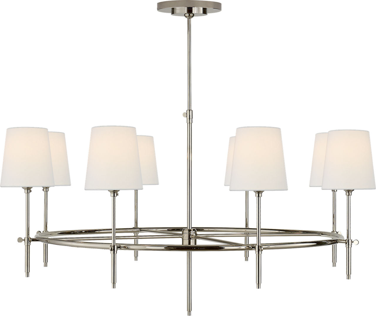 Bryant Large Ring Chandelier | Polished Nickel | Linen Shades