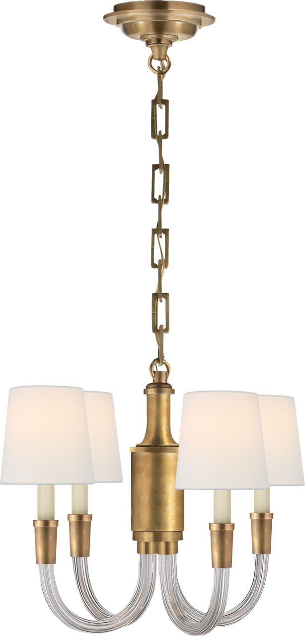 Vivian Mini Chandelier | Hand-Rubbed Antique Brass | Linen Shades