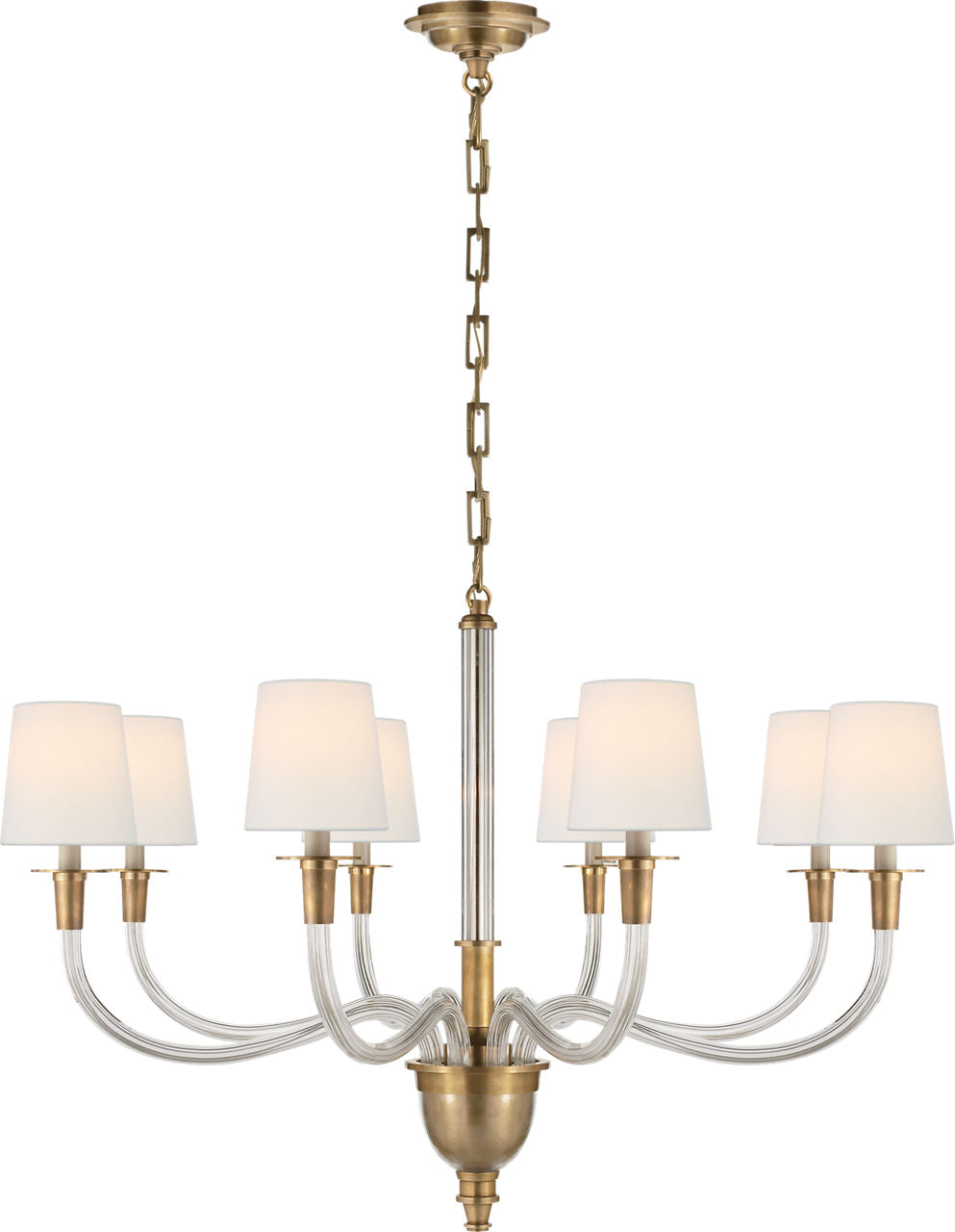 Vivian Large One-Tier Chandelier | Hand-Rubbed Antique Brass | Linen Shades