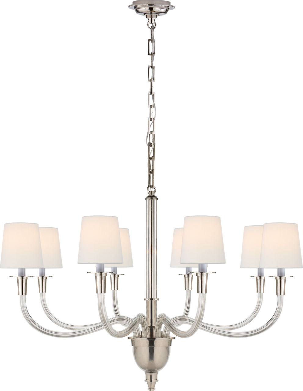 Vivian Large One-Tier Chandelier | Polished Nickel | Linen Shades