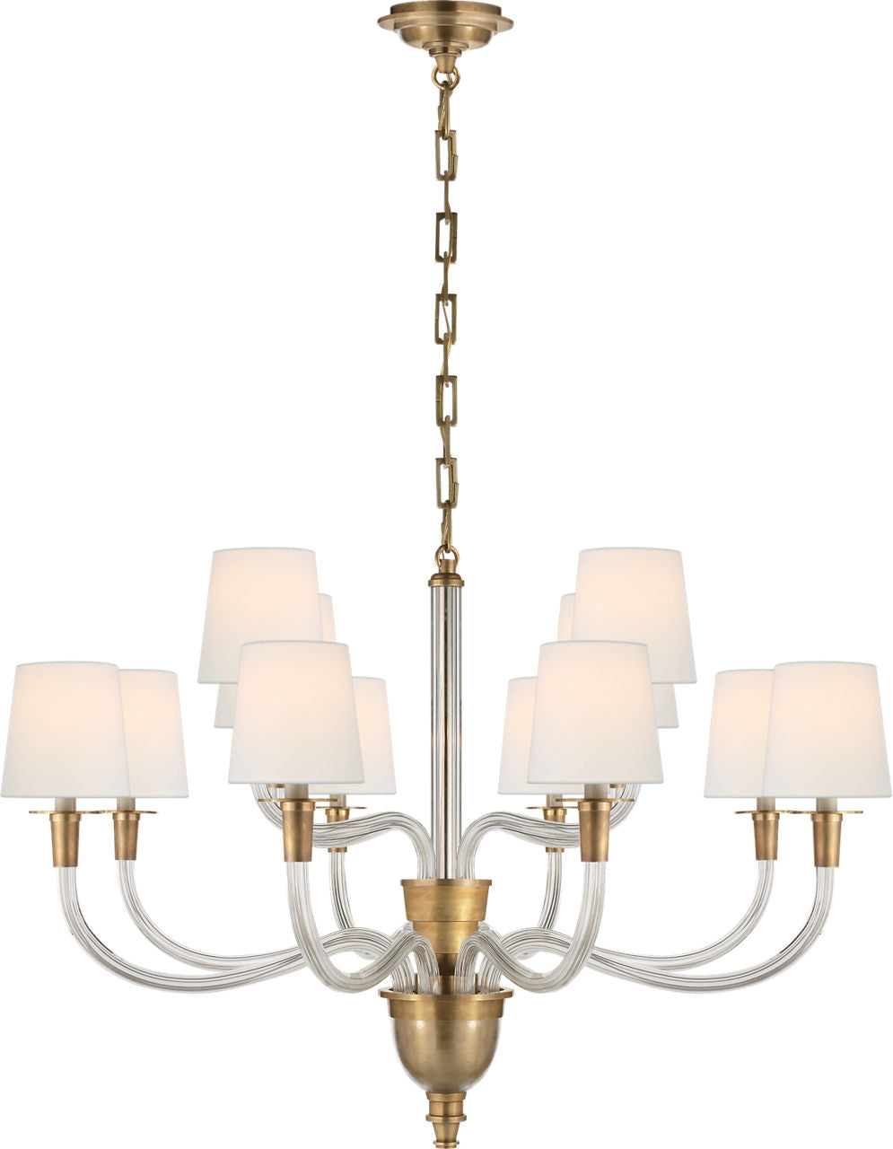 Vivian Large Two-Tier Chandelier | Hand-Rubbed Antique Brass | Linen Shades