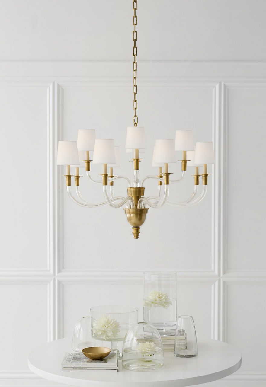 Vivian Large Two-Tier Chandelier | Hand-Rubbed Antique Brass | Linen Shades