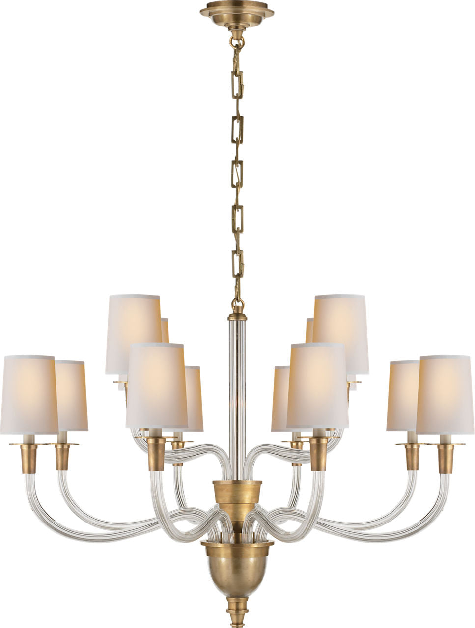 Vivian Large Two-Tier Chandelier | Hand-Rubbed Antique Brass | Natural Paper Shades