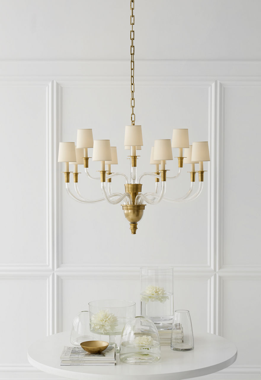 Vivian Large Two-Tier Chandelier | Hand-Rubbed Antique Brass | Natural Paper Shades