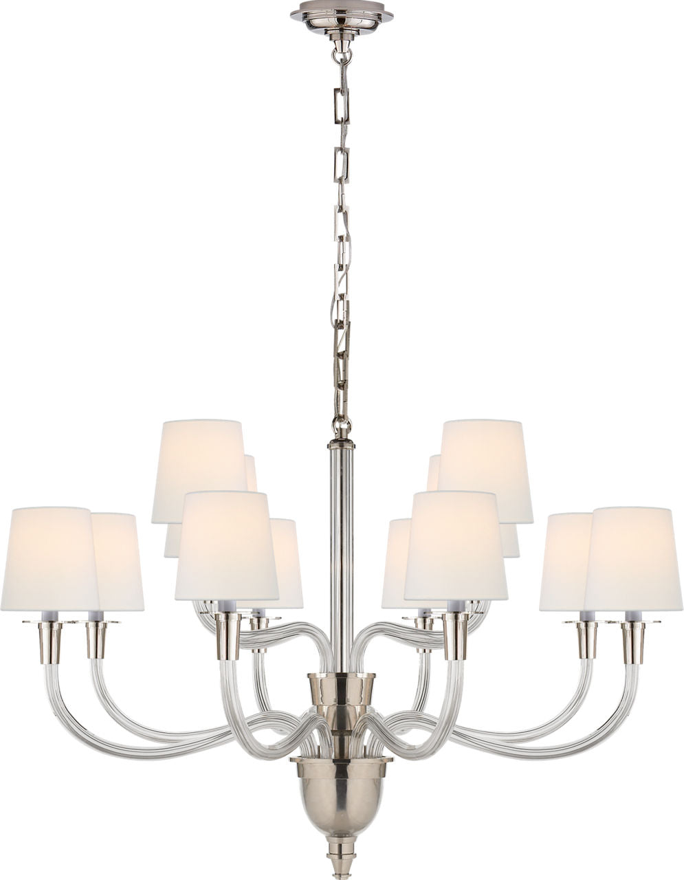 Vivian Large Two-Tier Chandelier | Polished Nickel | Linen Shades