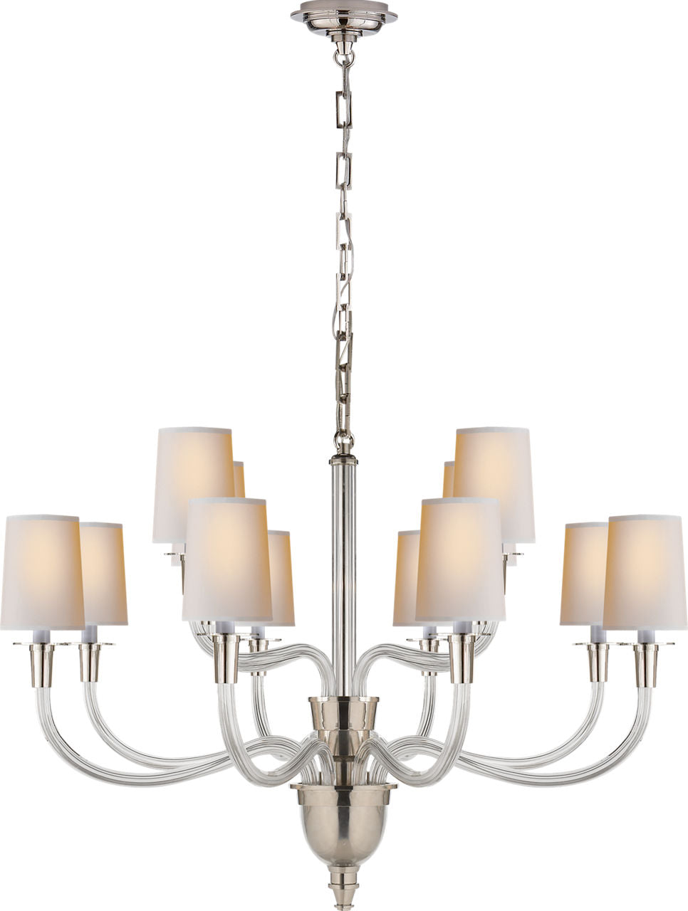 Vivian Large Two-Tier Chandelier | Polished Nickel | Natural Paper Shades