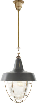 Henry Industrial Hanging Light | Hand-Rubbed Antique Brass | Green Shade