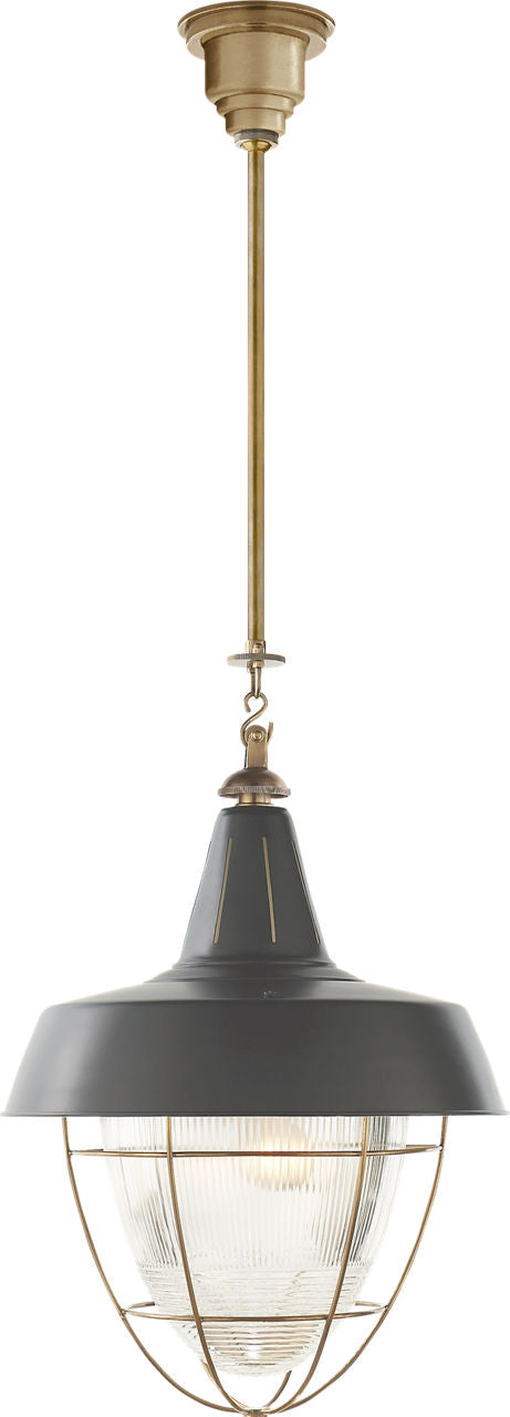 Henry Industrial Hanging Light | Hand-Rubbed Antique Brass | Green Shade