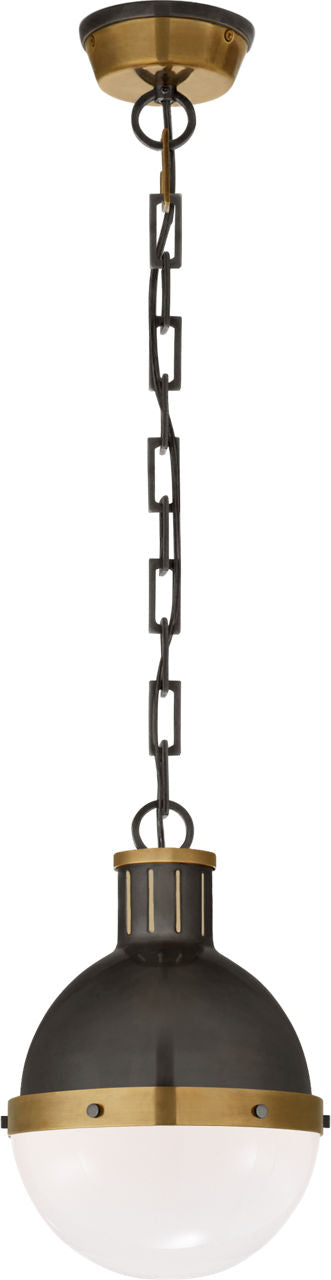 Hicks Small Pendant | Bronze and Hand-Rubbed Antique Brass | White Glass