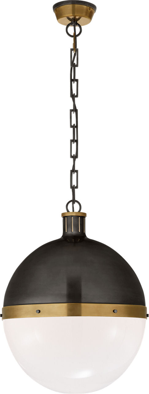 Hicks Extra Large Pendant | Bronze and Hand-Rubbed Antique Brass | White Glass
