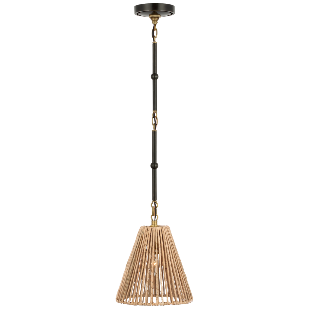 Goodman Petite Hanging Shade | Bronze and Hand-Rubbed Antique Brass | Natural Abaca Shade