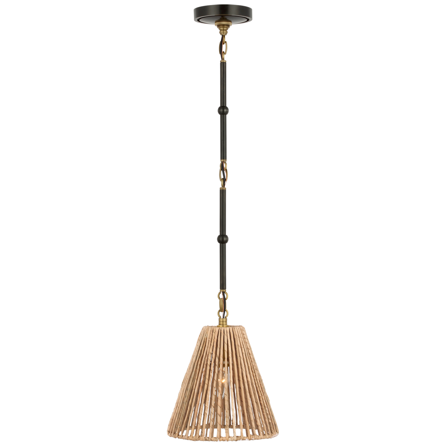 Goodman Petite Hanging Shade | Bronze and Hand-Rubbed Antique Brass | Natural Abaca Shade