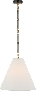 Goodman Small Hanging Light | Bronze and Hand-Rubbed Antique Brass | Linen Shade