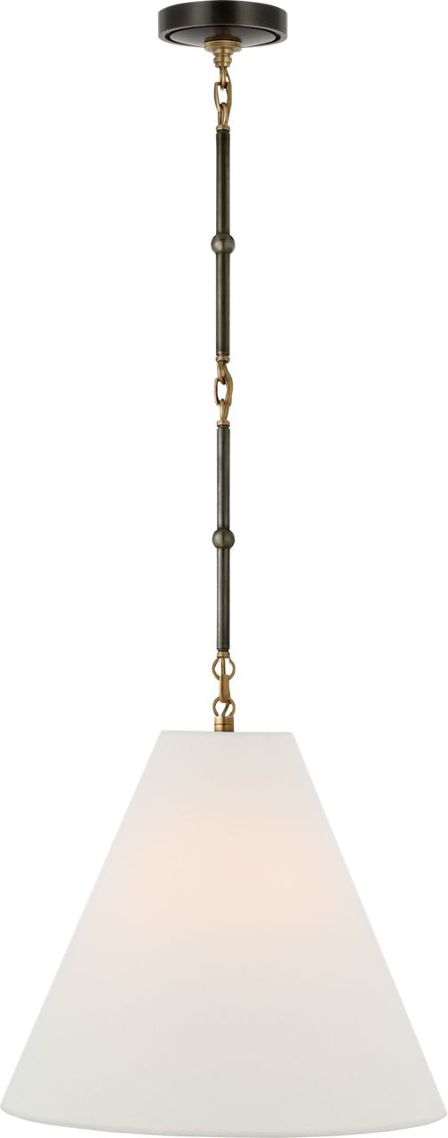 Goodman Small Hanging Light | Bronze and Hand-Rubbed Antique Brass | Linen Shade