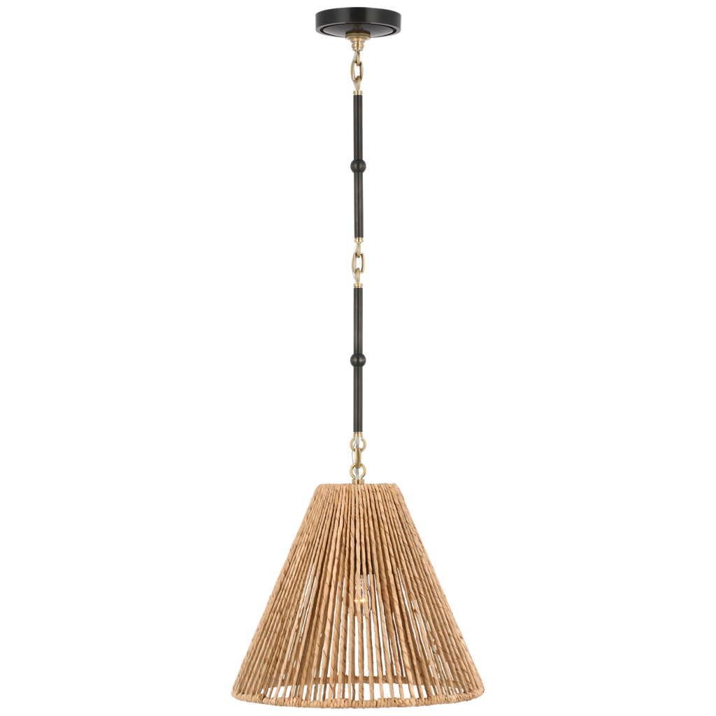 Goodman Small Hanging Light | Bronze and Hand-Rubbed Antique Brass | Natural Abaca Shade