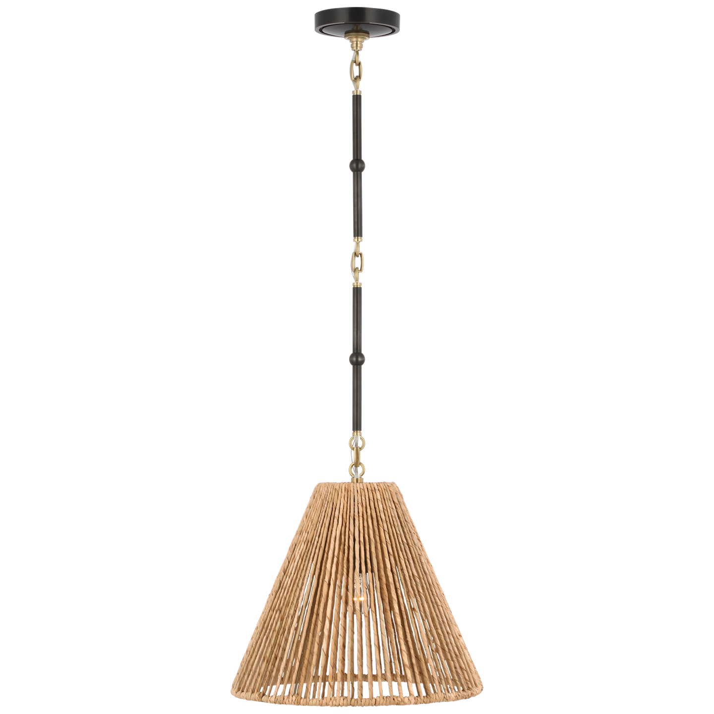 Goodman Small Hanging Light | Bronze and Hand-Rubbed Antique Brass | Natural Abaca Shade