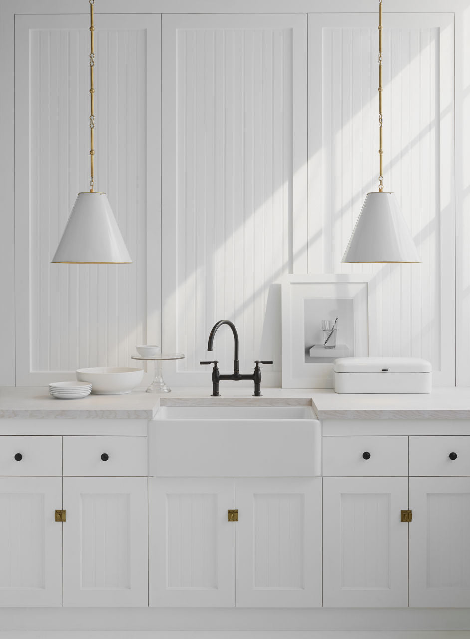 Goodman Small Hanging Light | Hand-Rubbed Antique Brass | Antique White Shade