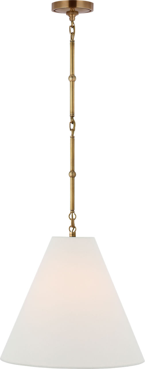 Goodman Small Hanging Light | Hand-Rubbed Antique Brass | Linen Shade