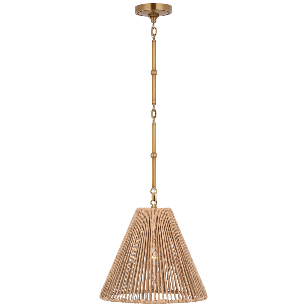 Goodman Small Hanging Light | Hand-Rubbed Antique Brass | Natural Abaca Shade