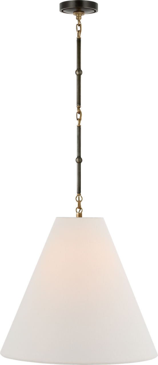 Goodman Medium Hanging Light | Bronze and Hand-Rubbed Antique Brass | Linen Shade