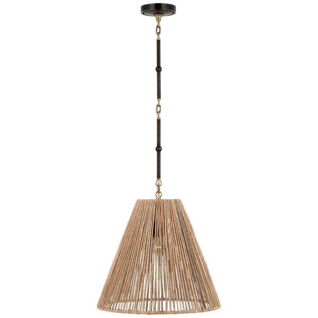Goodman Medium Hanging Light | Bronze and Hand-Rubbed Antique Brass | Natural Abaca Shade