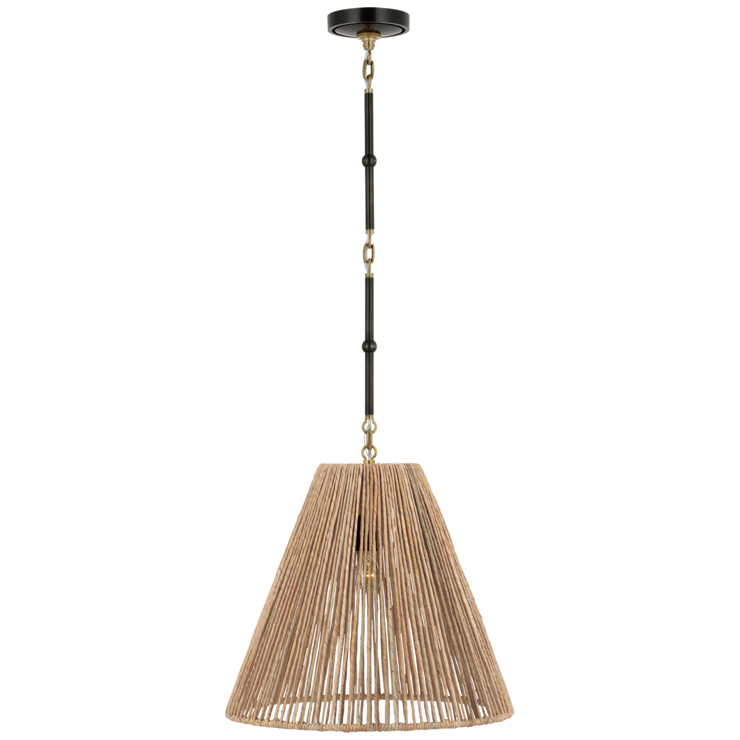 Goodman Medium Hanging Light | Bronze and Hand-Rubbed Antique Brass | Natural Abaca Shade