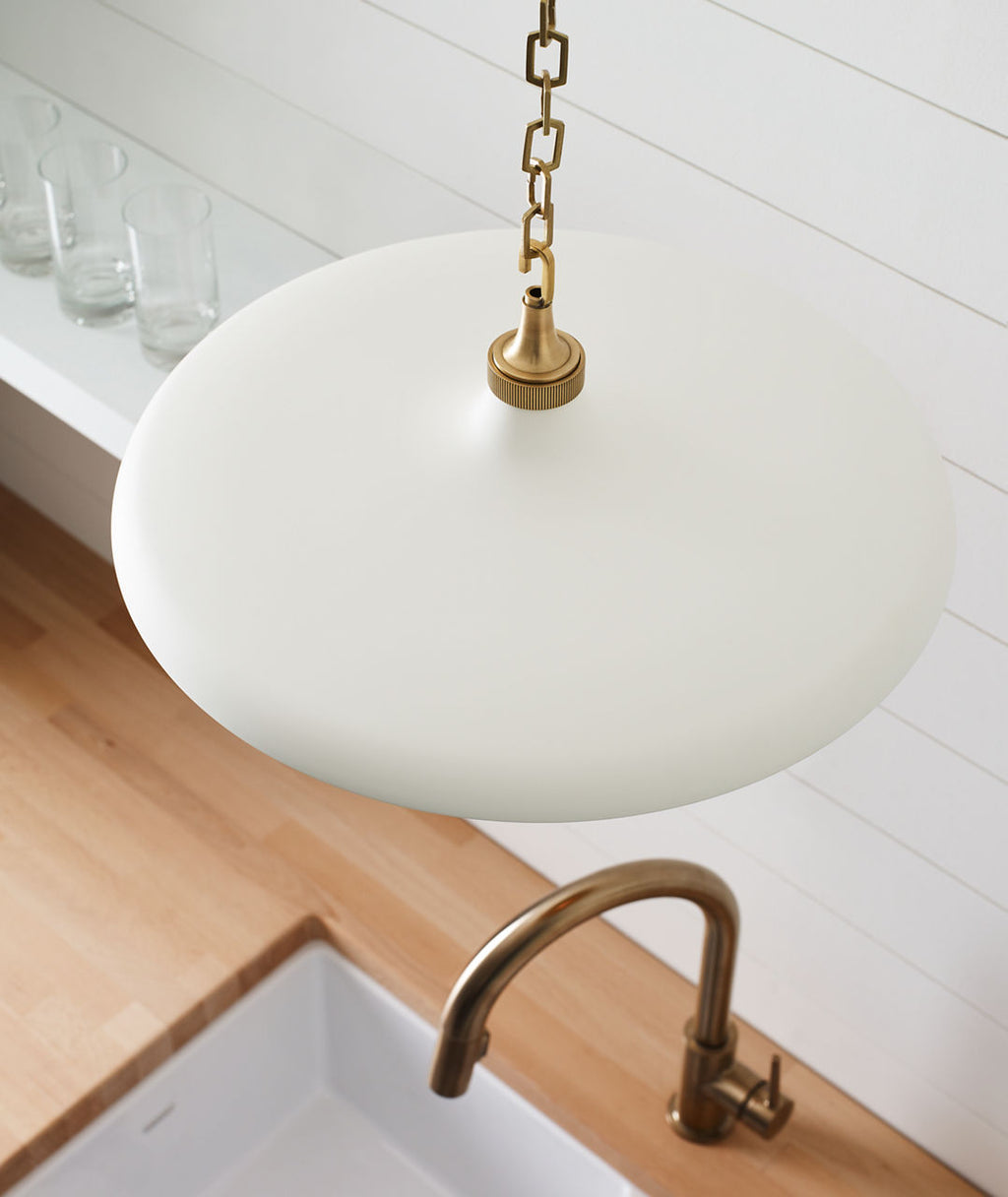 Piatto Medium Pendant | Hand-Rubbed Antique Brass | Plaster White Shade