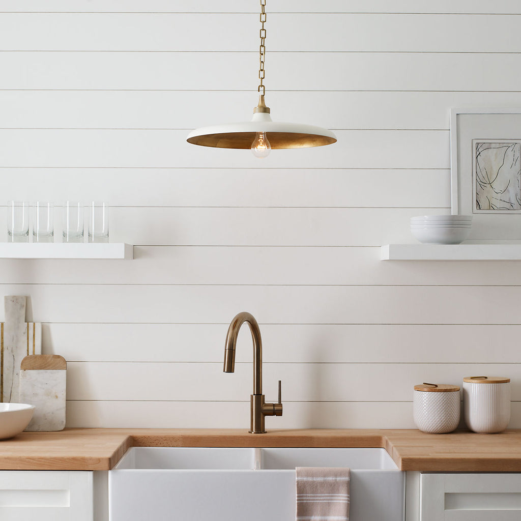 Piatto Medium Pendant | Hand-Rubbed Antique Brass | Plaster White Shade