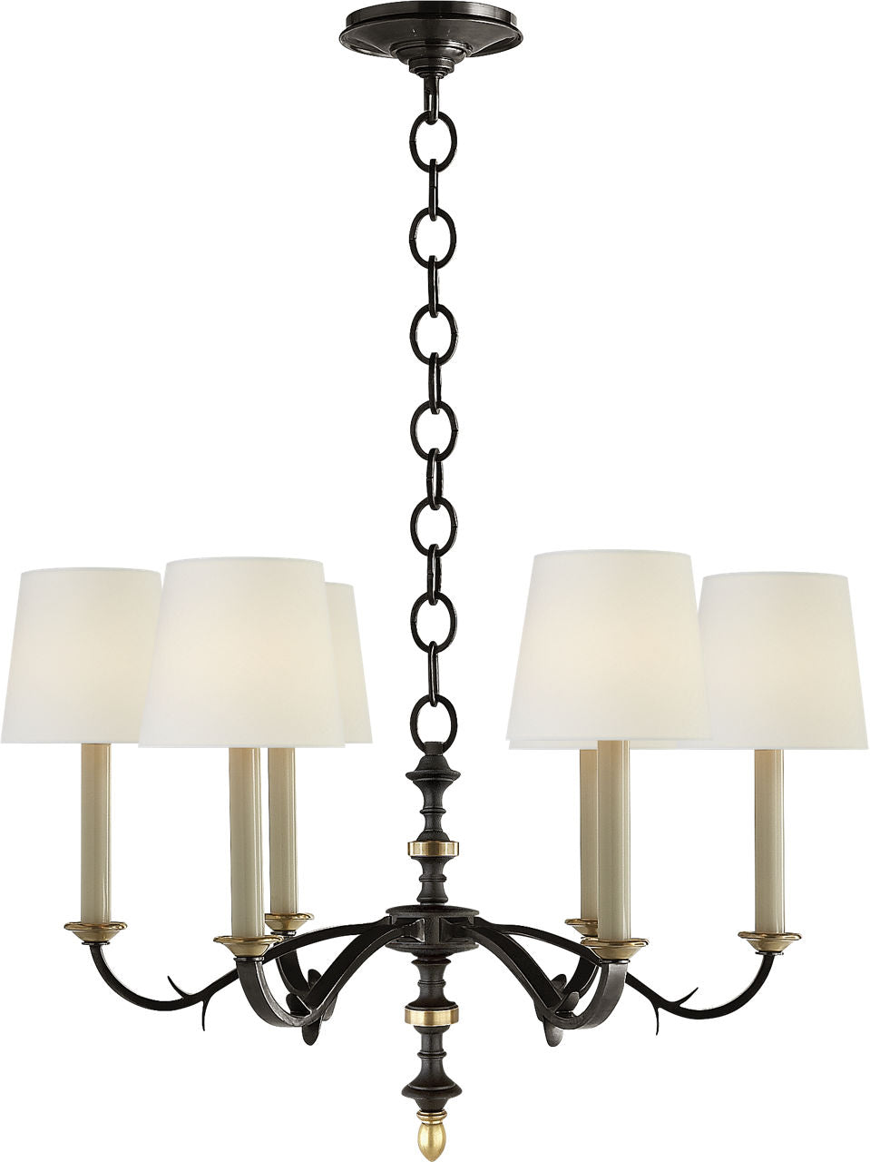Channing Small Chandelier | Blackened Rust | Hand-Rubbed Antique Brass | Linen Shades