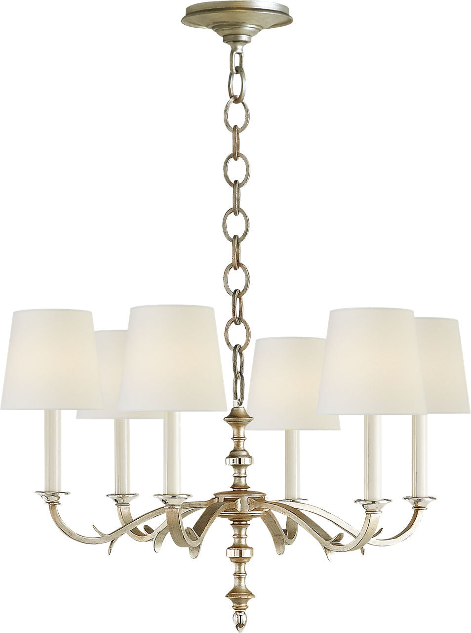Channing Small Chandelier | Burnished Silver Leaf | Linen Shades