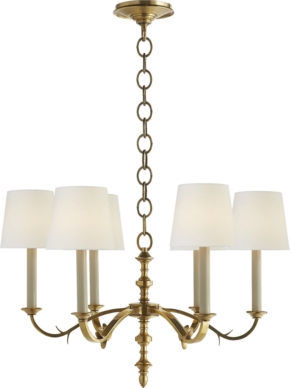 Channing Small Chandelier | Hand-Rubbed Antique Brass | Linen Shades