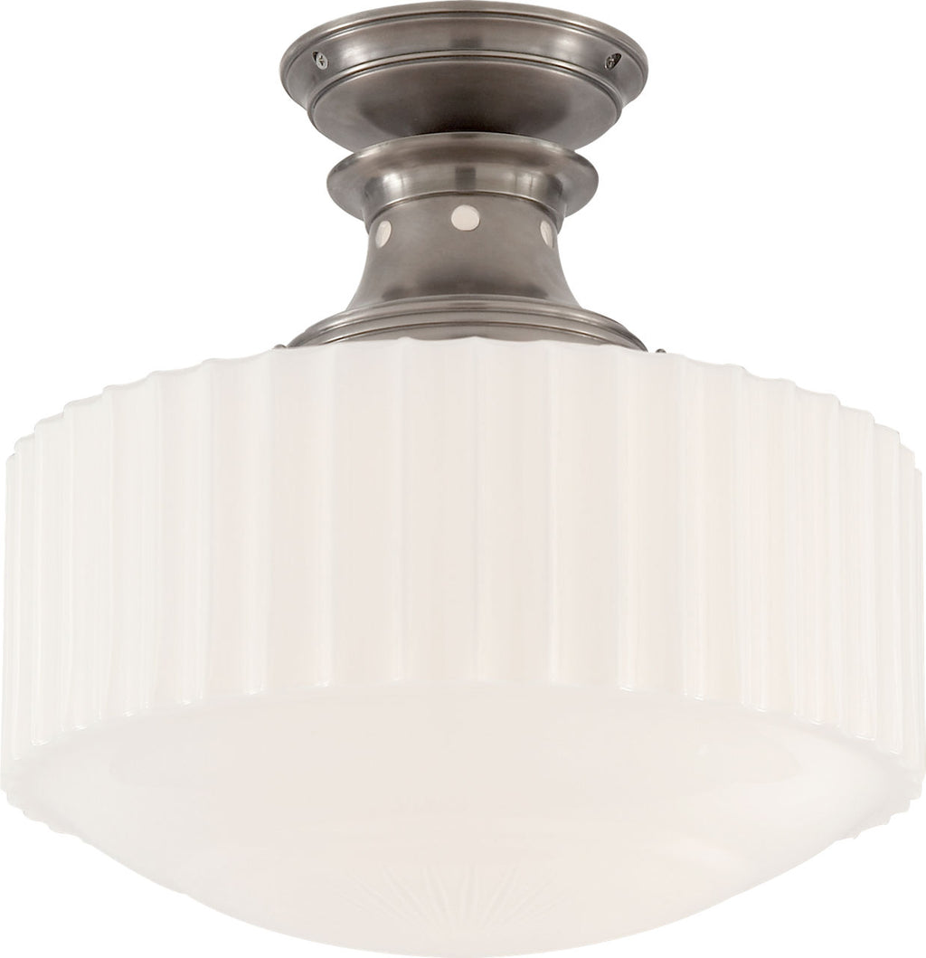 Milton Road Flush Mount | Antique Nickel | White Glass