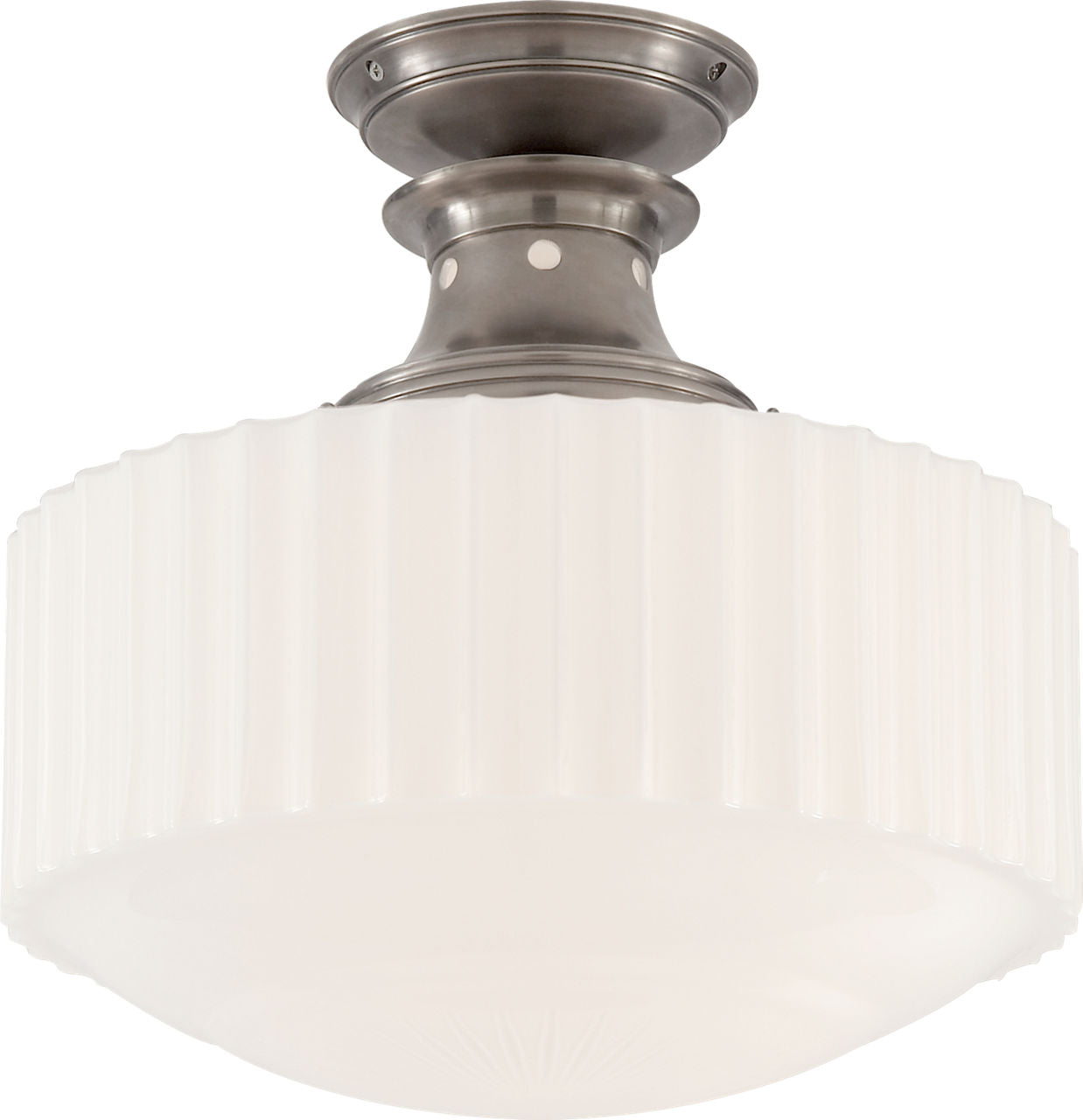Milton Road Flush Mount | Antique Nickel | White Glass