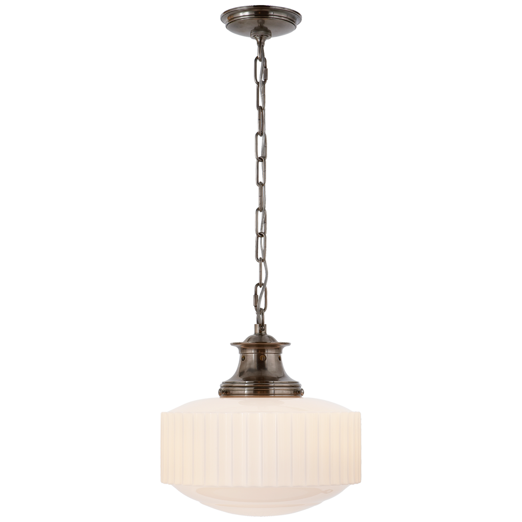 Milton Road Pendant | Antique Nickel | White Glass