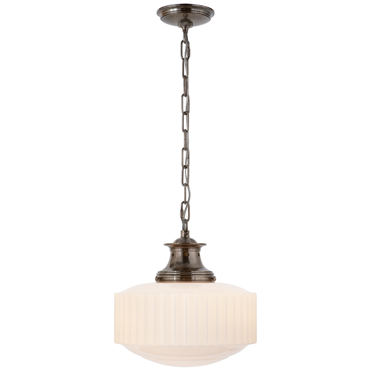 Milton Road Pendant | Antique Nickel | White Glass
