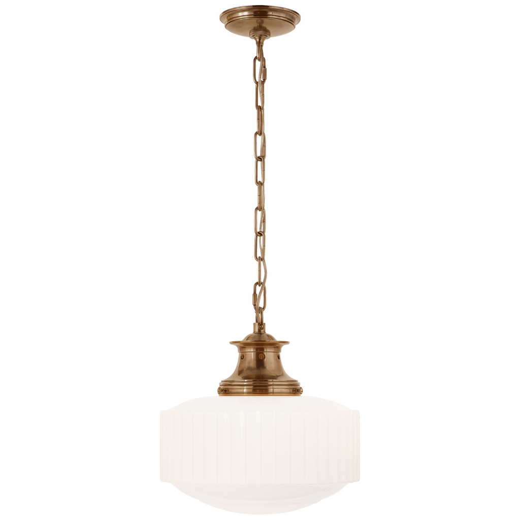 Milton Road Pendant | Hand-Rubbed Antique Brass | White Glass