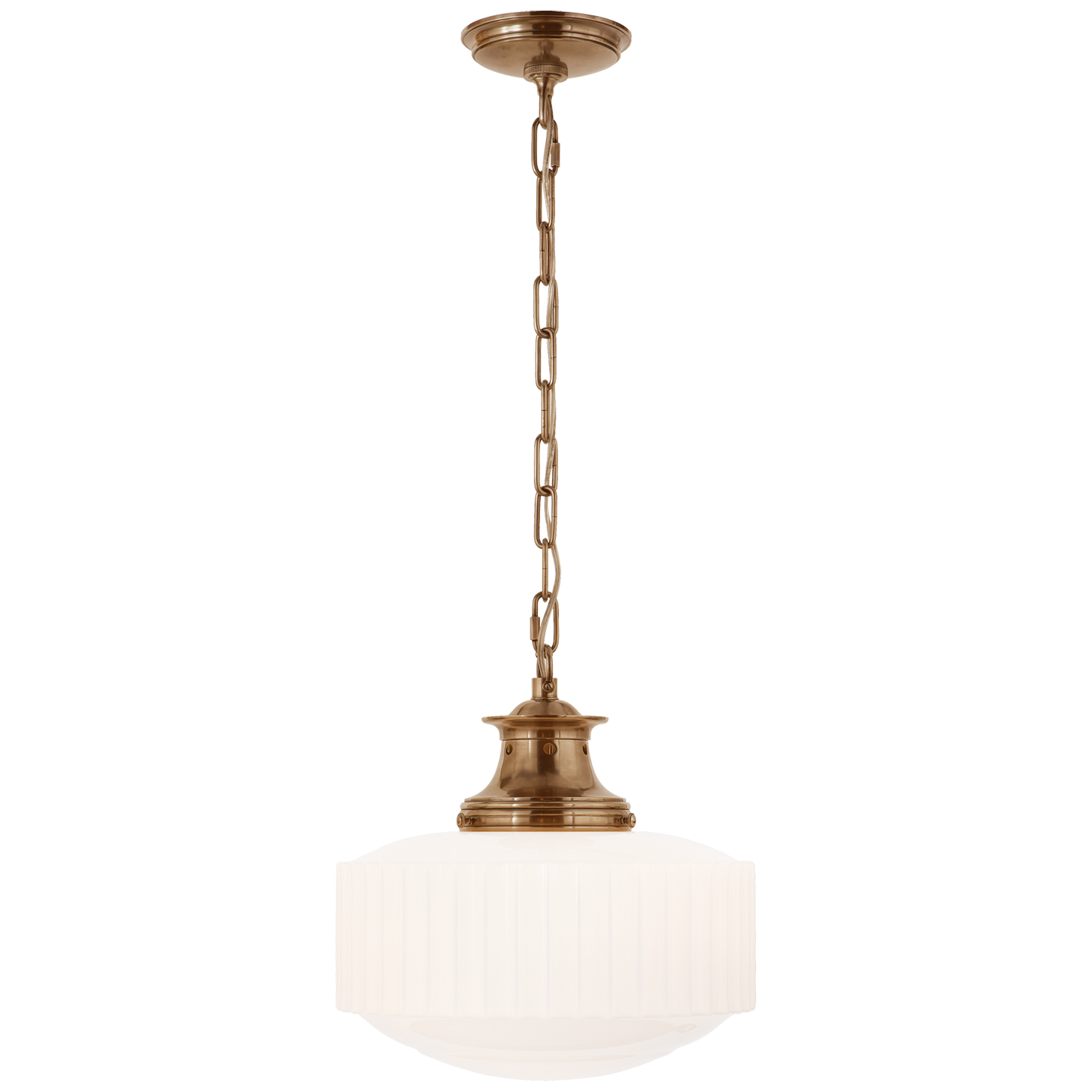 Milton Road Pendant | Hand-Rubbed Antique Brass | White Glass