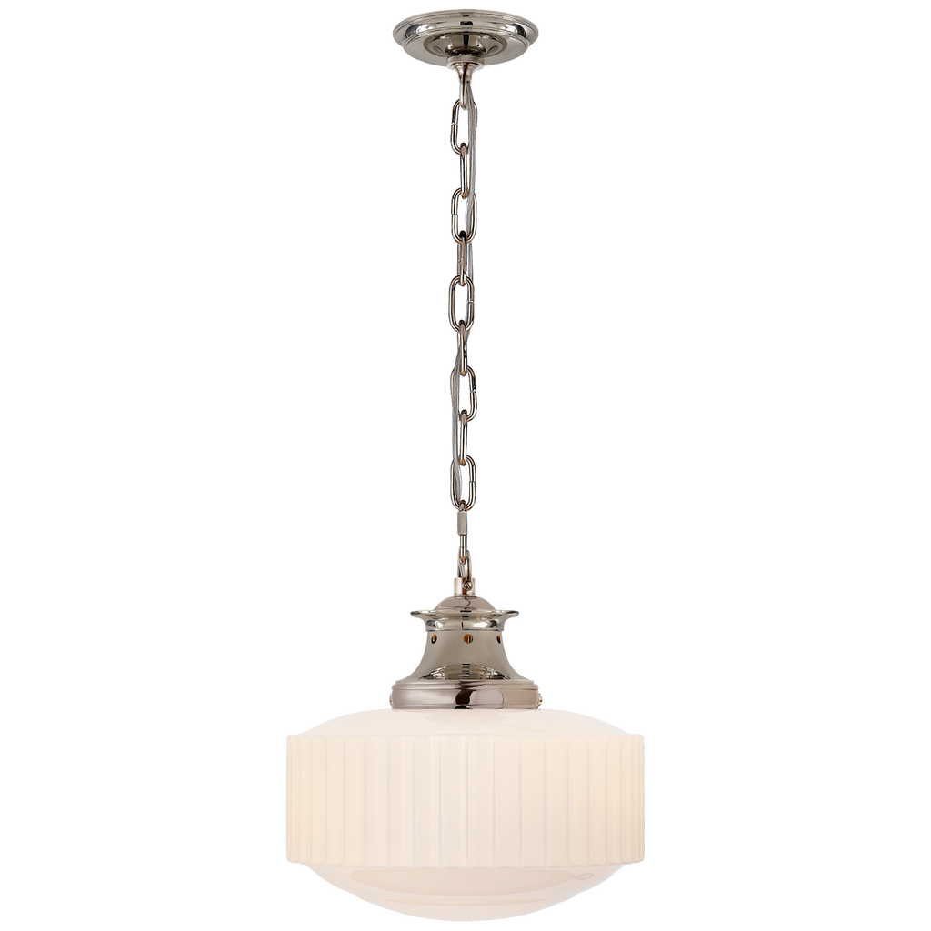 Milton Road Pendant | Polished Nickel | White Glass