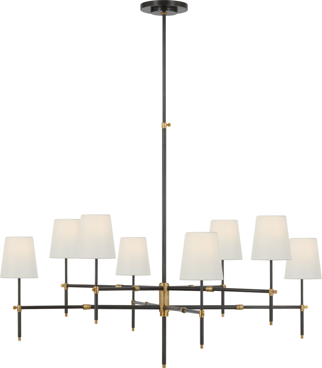 Bryant Extra Large Two Tier Chandelier | Bronze and Hand-Rubbed Antique Brass | Linen Shades