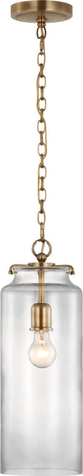 Katie Large Cylinder Pendant | Hand-Rubbed Antique Brass | Clear Glass