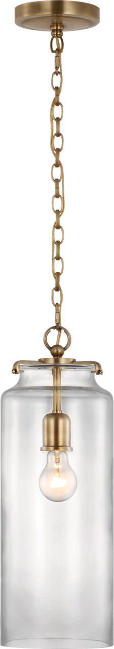 Katie Large Cylinder Pendant | Hand-Rubbed Antique Brass | Clear Glass