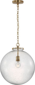 Katie Large Globe Pendant | Hand-Rubbed Antique Brass | Seeded Glass
